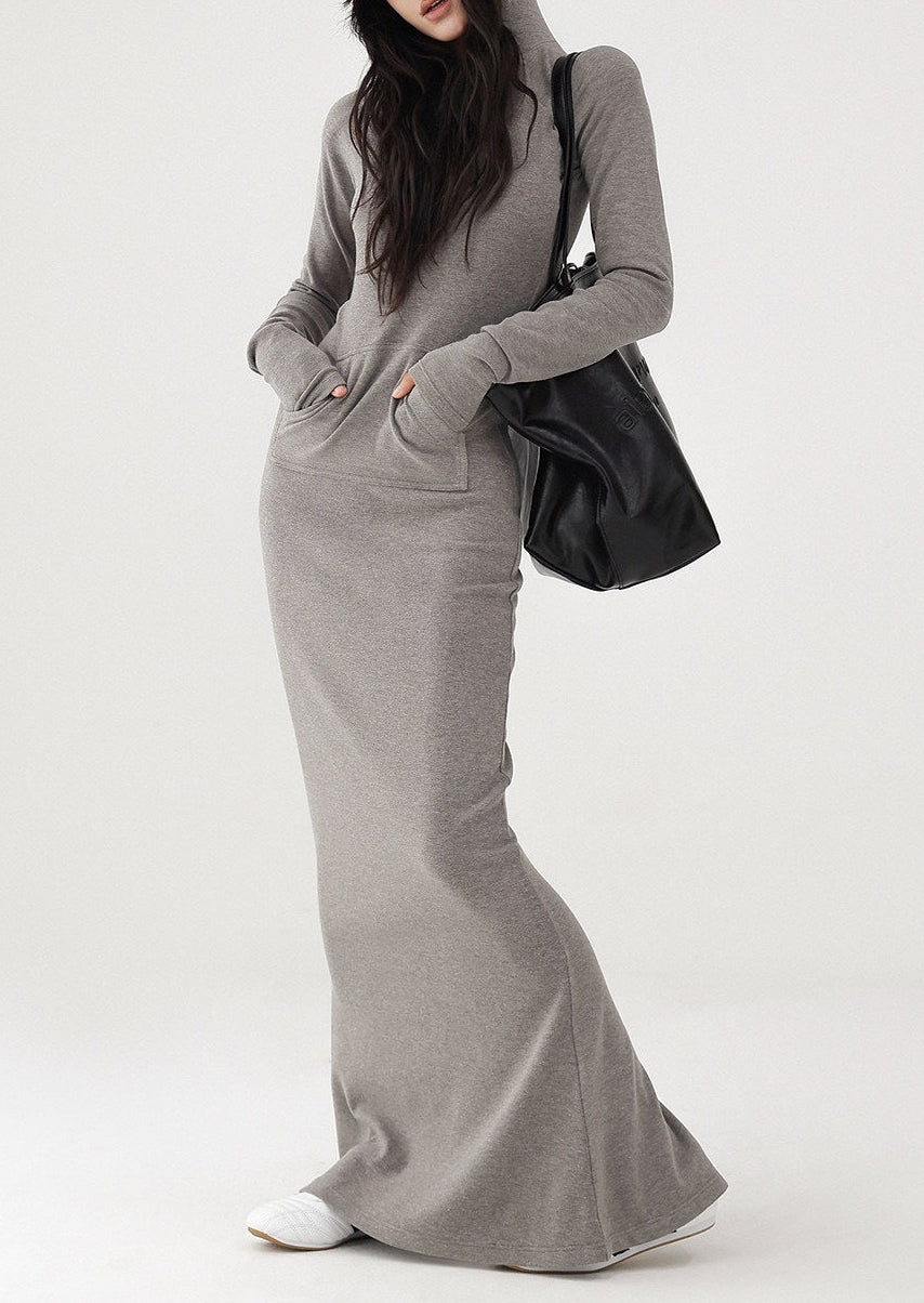 Hooded Back-Slit Bodycon Maxi Dress