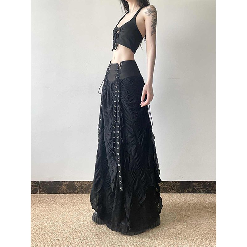 Whimsigoth Lace Patchwork A-Line Maxi Skirt
