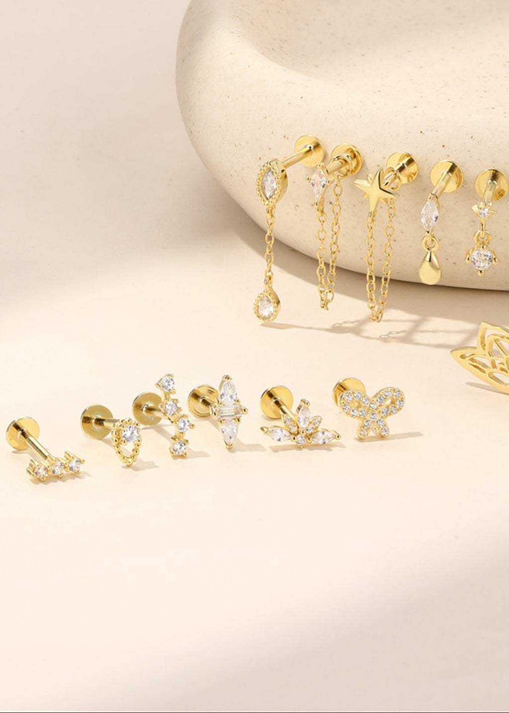 S925 Sterling Silver Lotus Zircon Piercing Stud