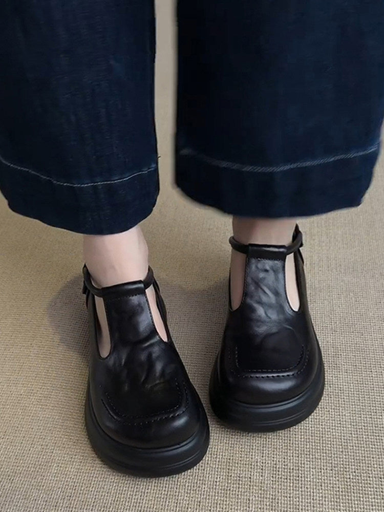 Chunky Platform Genuine Leather Mary Janes