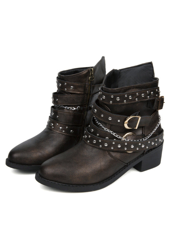 Punk Rivet Pointed Mid-Calf Boots