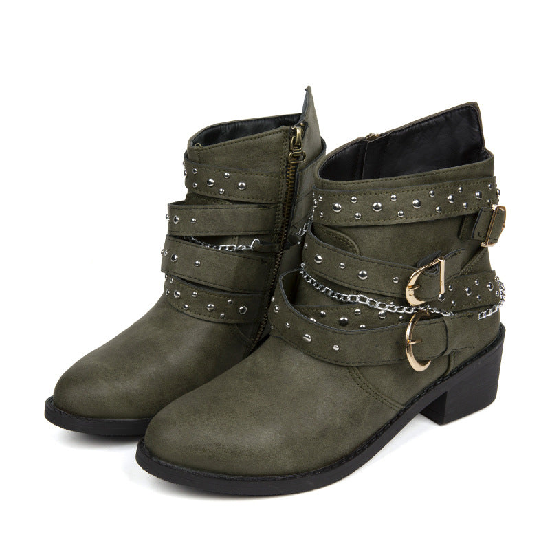 Punk Rivet Pointed Mid-Calf Boots