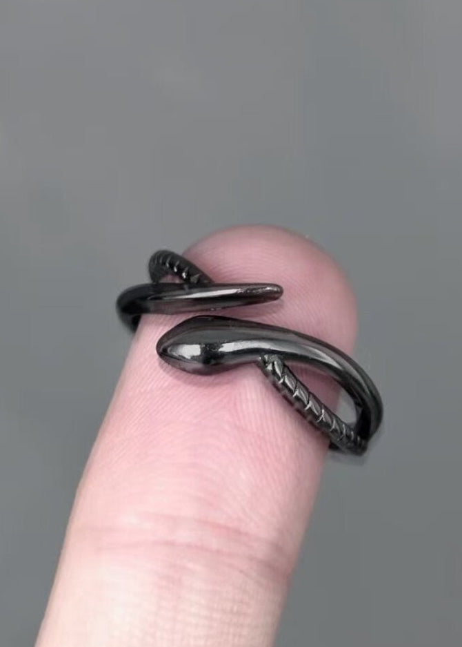 Black Ouroboros Snake Adjustable Ring
