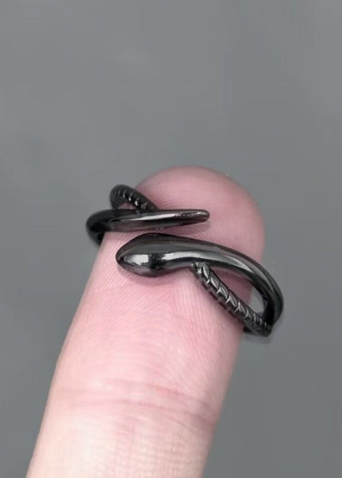 Black Ouroboros Snake Adjustable Ring