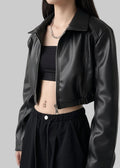 Retro Oversized Cropped Faux Leather Jacket