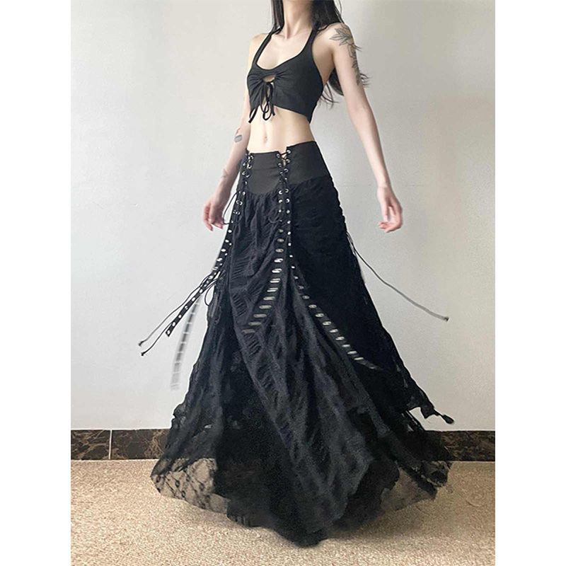 Whimsigoth Lace Patchwork A-Line Maxi Skirt
