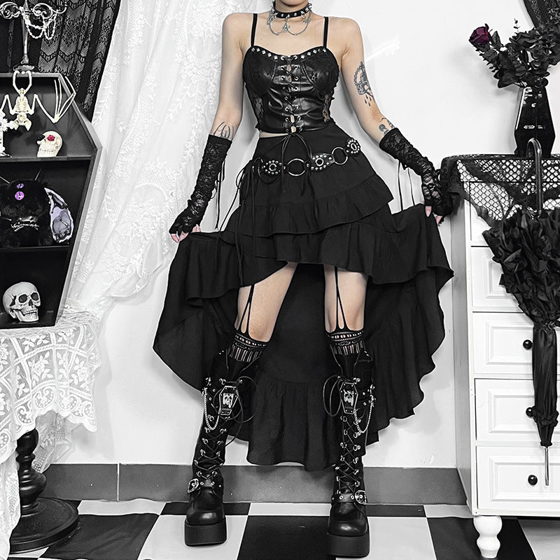 Obsidian Gothic Asymmetrical High-Low Maxi Skirt
