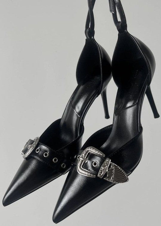 French Pointed Cut-Out Buckle High Heels