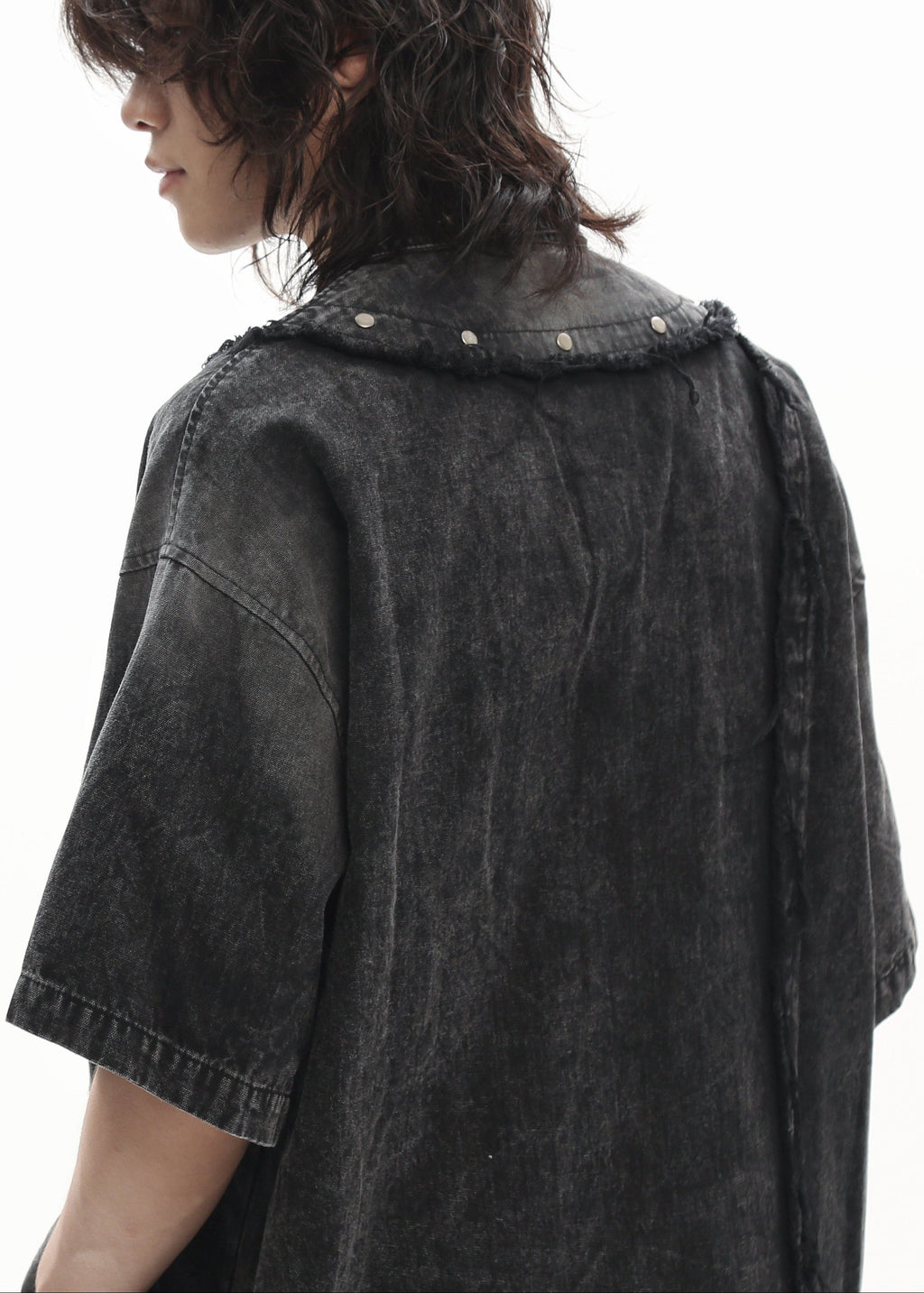 Studded Heavyweight Denim Short-Sleeve Shirt