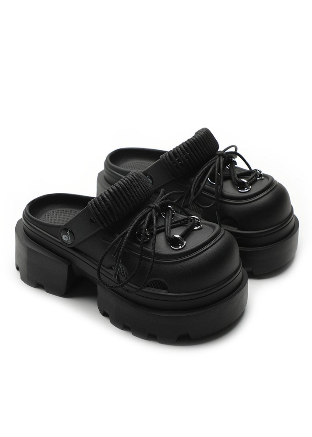 Chunky Platform Lace-Up Clog Mules