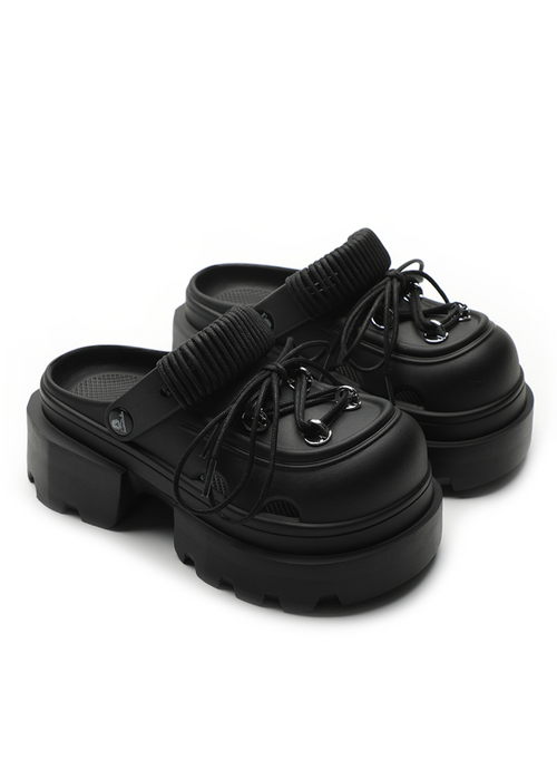 Chunky Platform Lace-Up Clog Mules