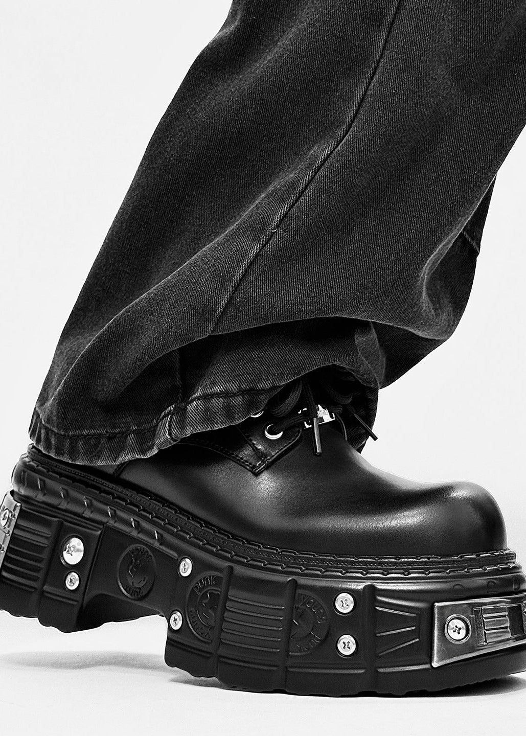 Chunky Punk Leather Derby Platform Shoes