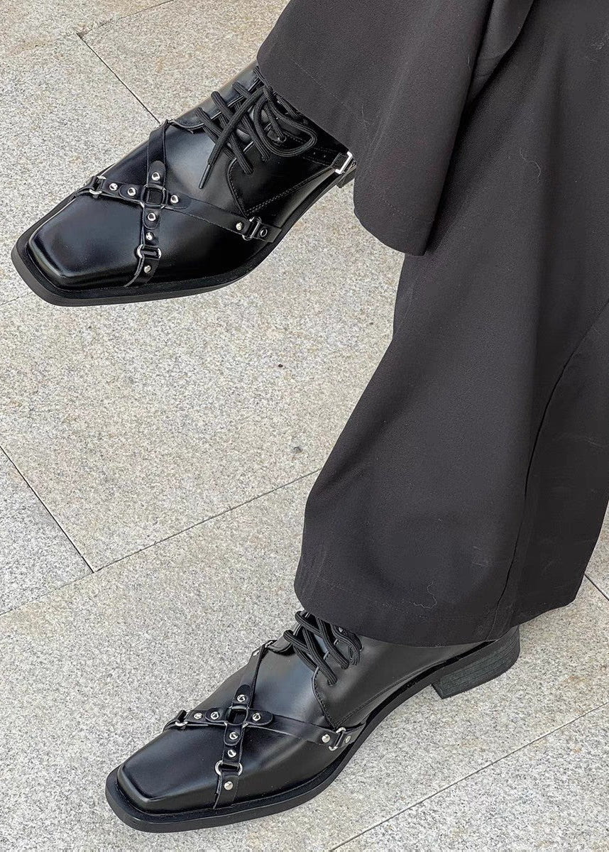 Goth Square-Toe Studded Leather Derby Shoes