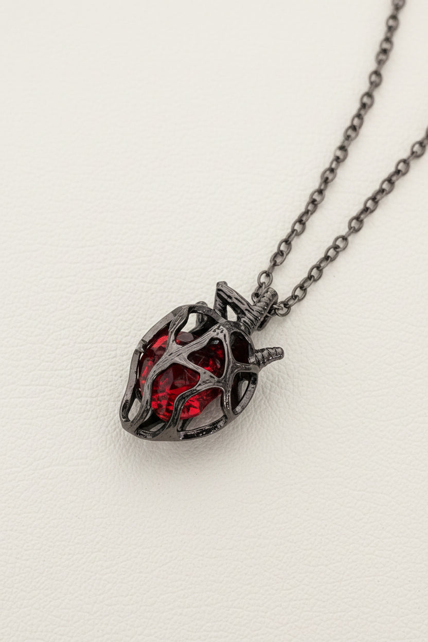 Hollow Caged Gemstone Heart Pendant Necklace