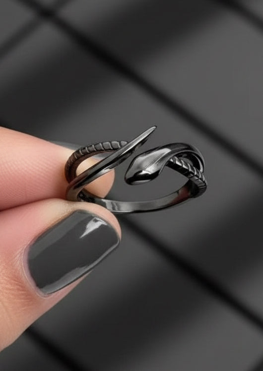 Black Ouroboros Snake Adjustable Ring