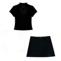 Black Gothic Two-Piece Crop Top & Skirt Set