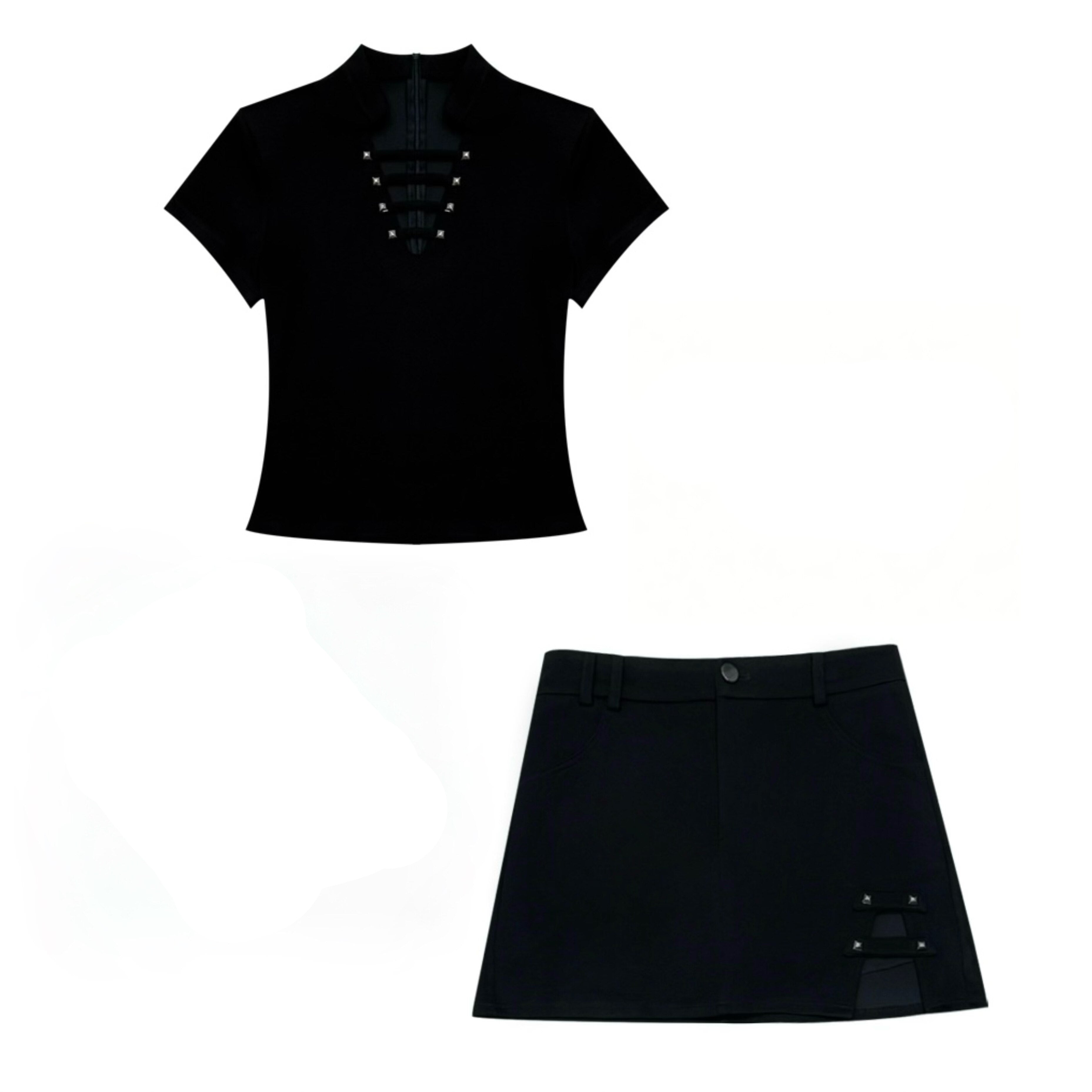 Black Gothic Two-Piece Crop Top & Skirt Set