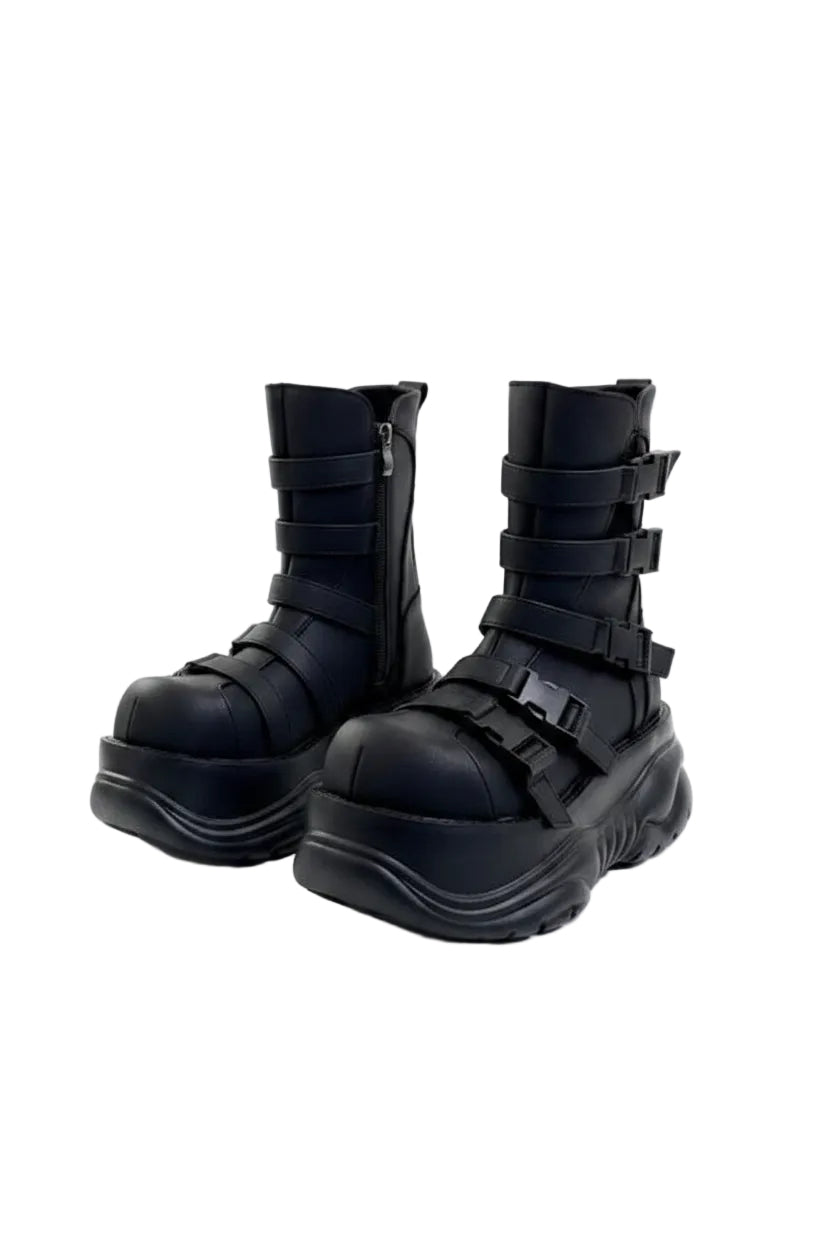 Gothic Buckled Platform Mid-Calf Boots