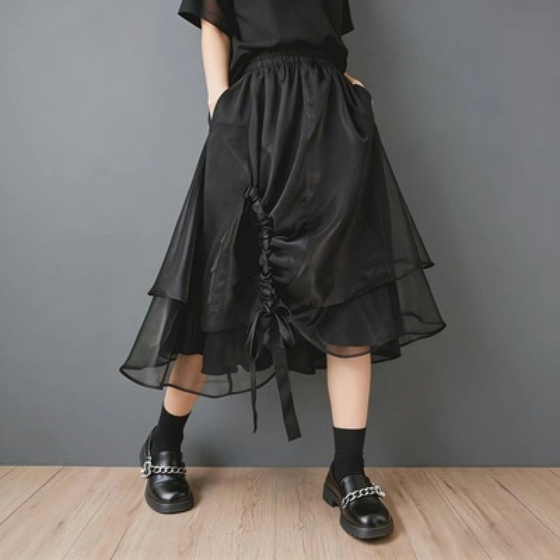 Yamamoto Aesthetic Embroidered Midi Skirt