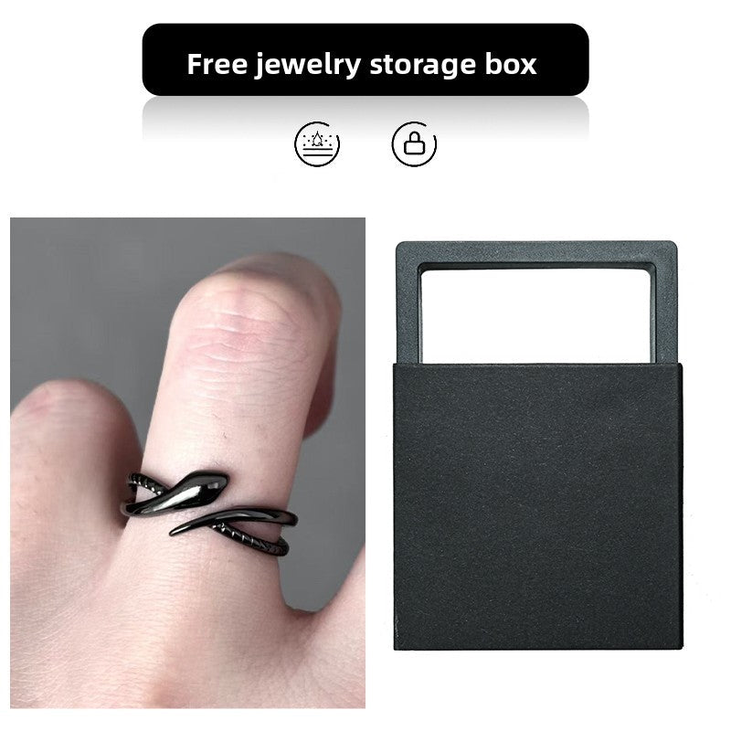 Black Ouroboros Snake Adjustable Ring