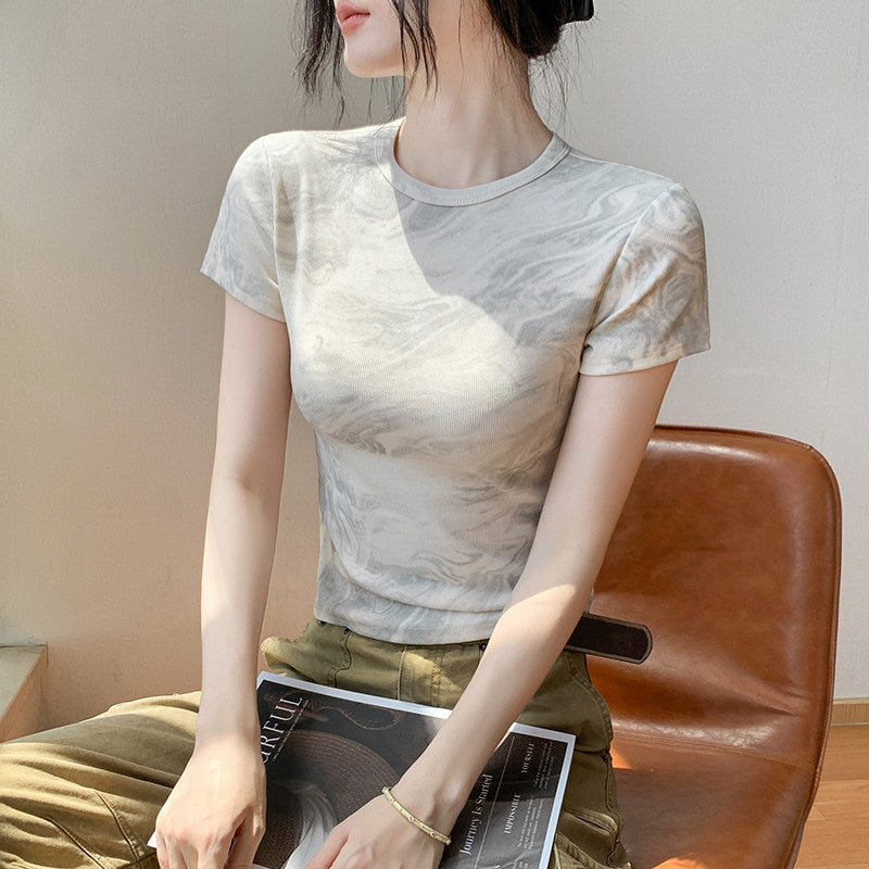 Vintage Tie-Dye Slim Knit Top