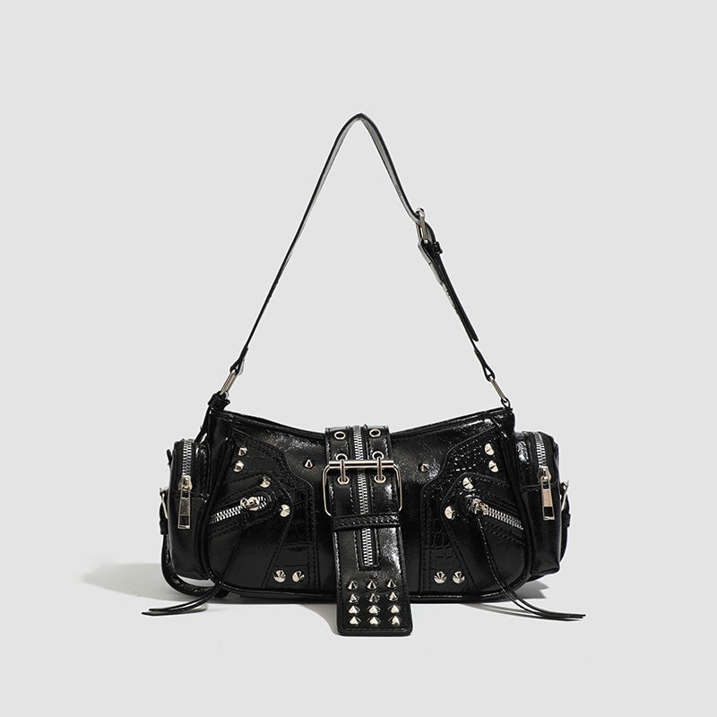 Obsidian Grunge Oil-Wax Dumpling Shoulder Bag