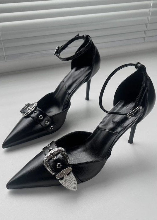 French Pointed Cut-Out Buckle High Heels