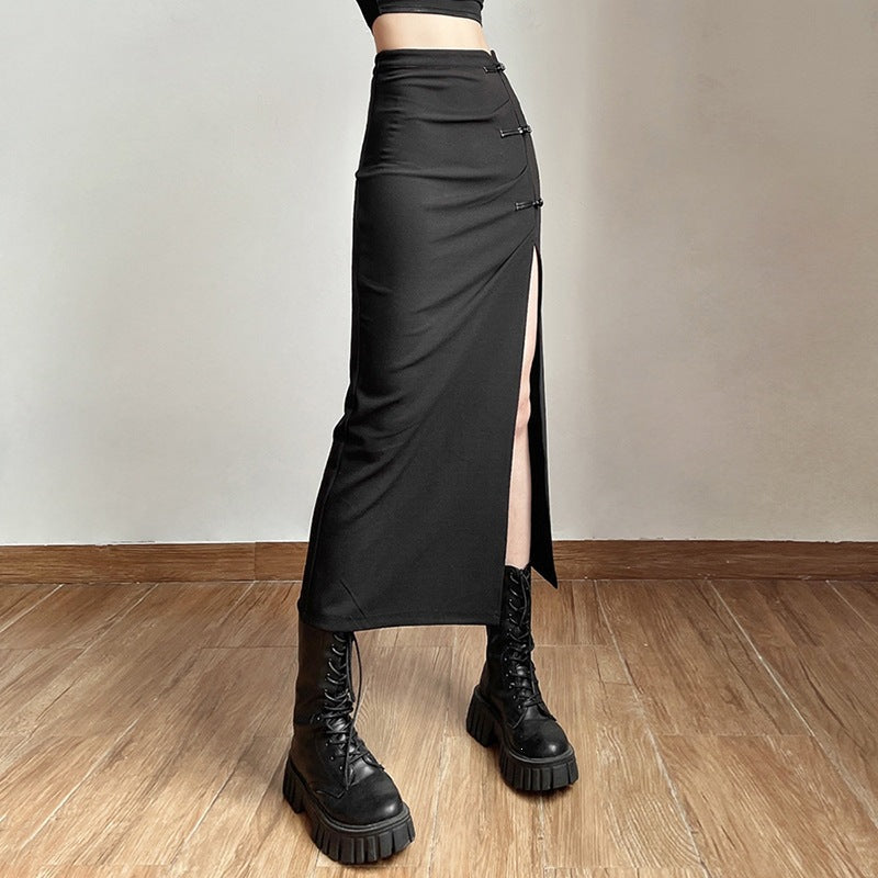 Neo-Oriental Low-Rise Ruched Midi Skirt