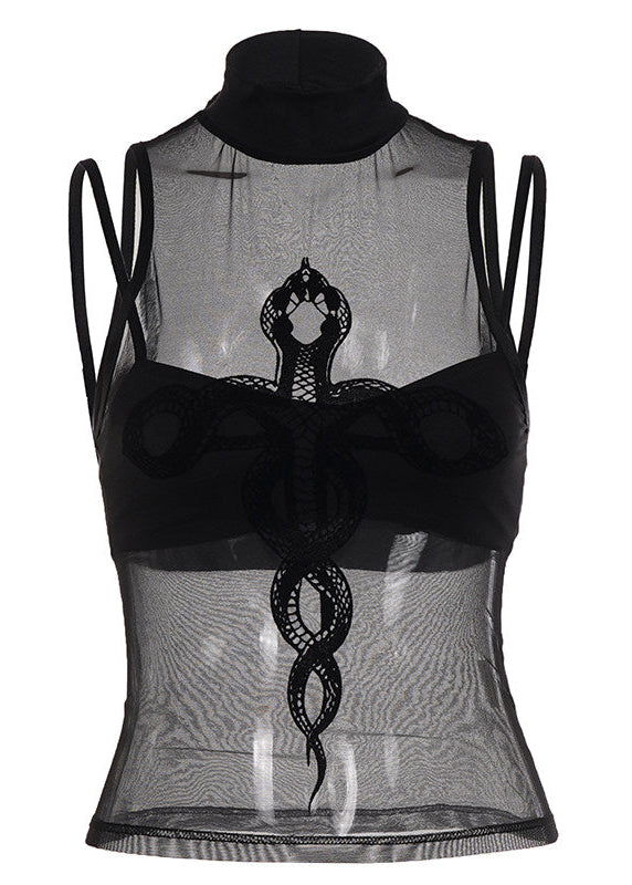 Gothic Snake Cross Two-Piece Mesh Top Set