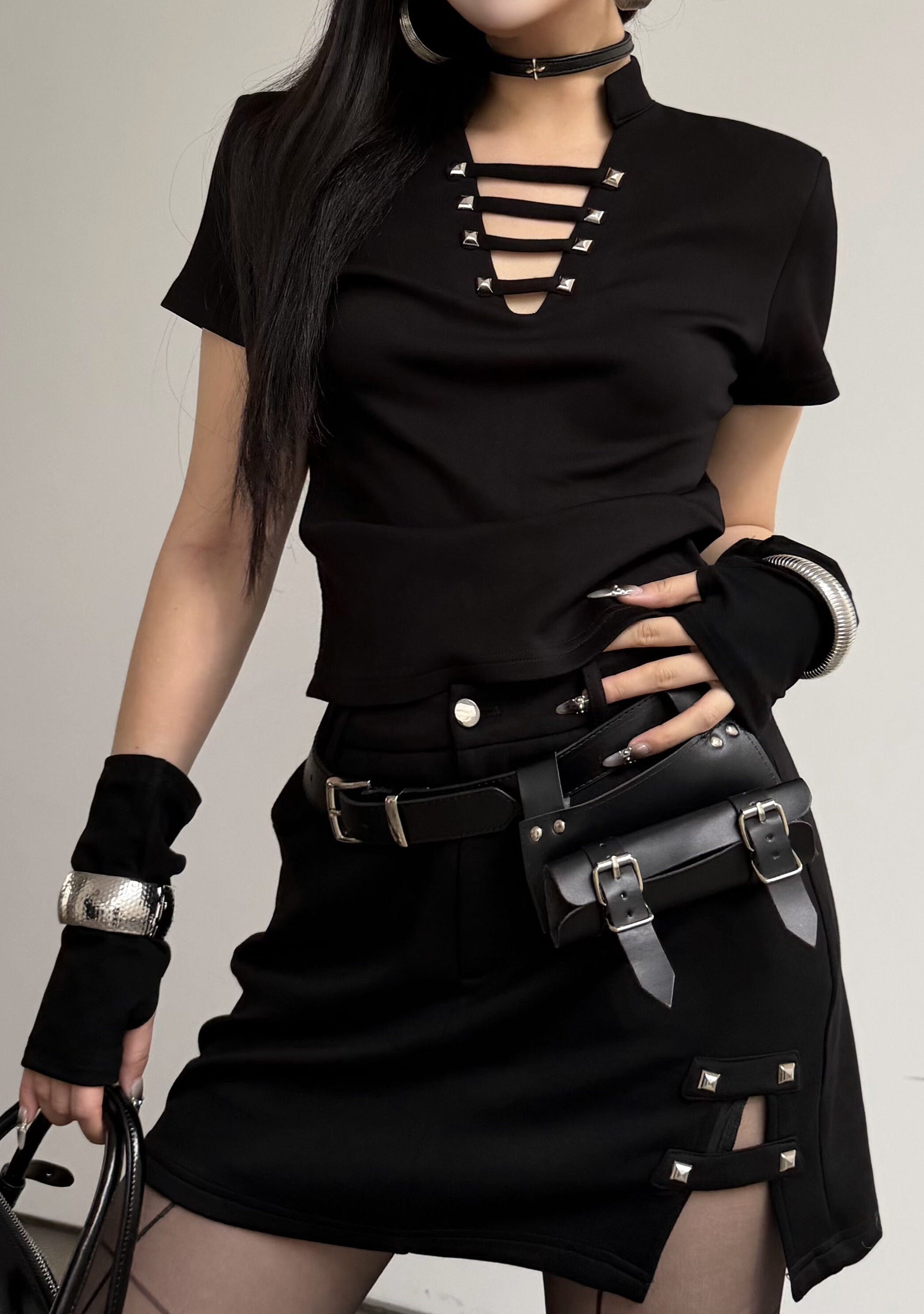 Black Gothic Two-Piece Crop Top & Skirt Set