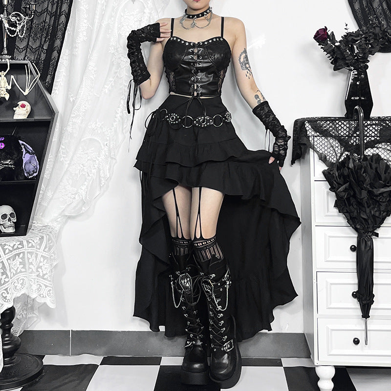 Obsidian Gothic Asymmetrical High-Low Maxi Skirt