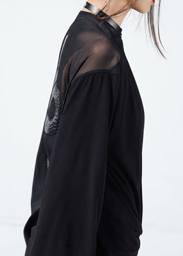 Snake Embroidered See-Through Knit Top