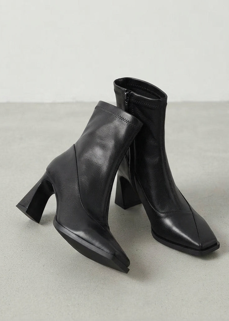 Modern Square-Toe Thick High Heel Ankle Boots