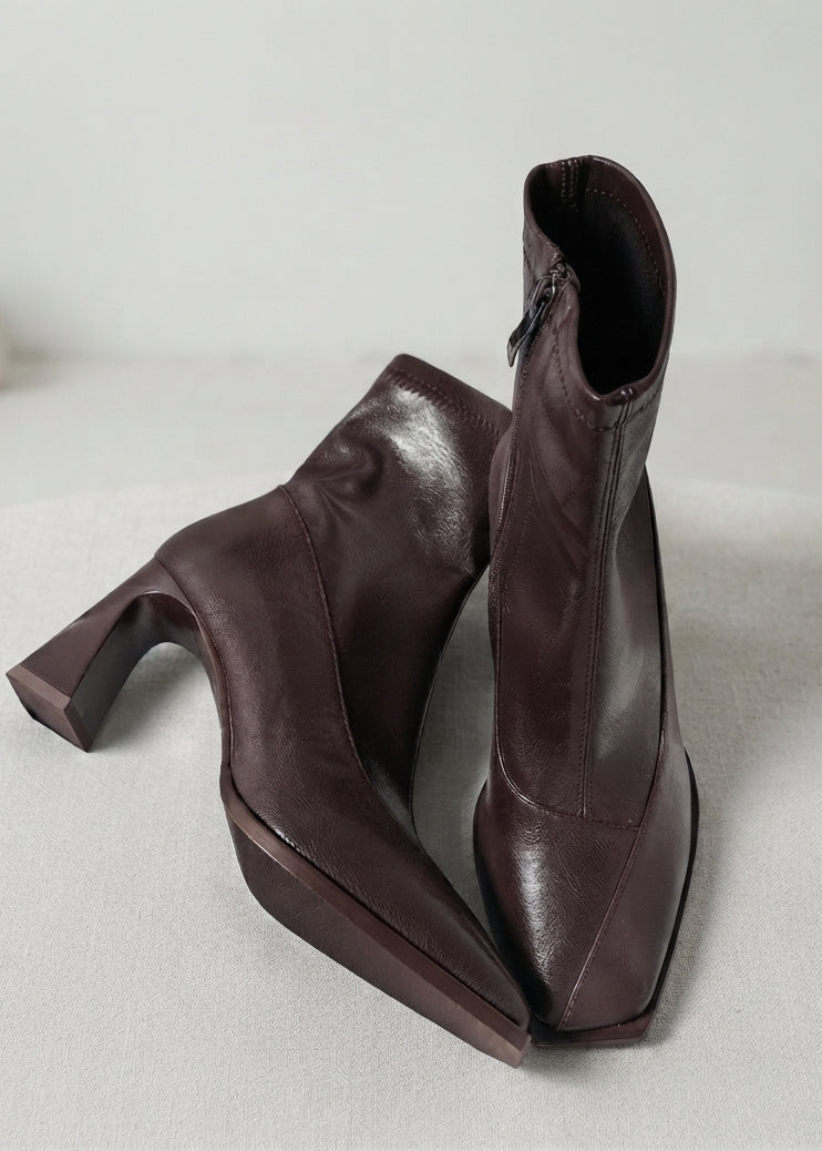 Modern Square-Toe Thick High Heel Ankle Boots