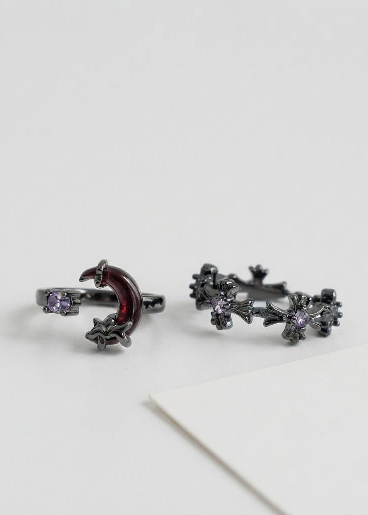 Gothic Winged Heart & Devil's Eye Adjustable Ring
