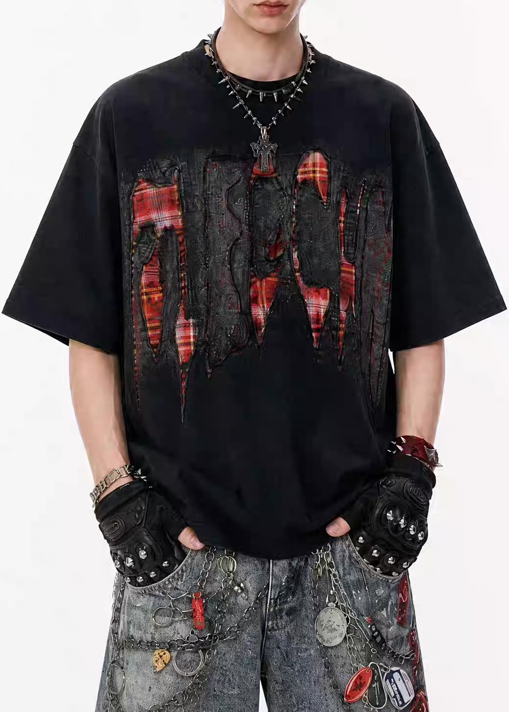 Cyberpunk Patchwork Graphic T-Shirt
