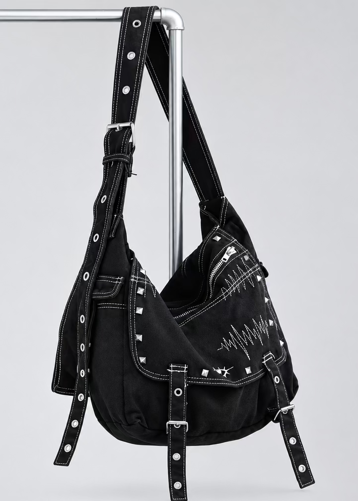 Embroidered Large Denim Hobo Tote Bag