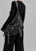 Embroidered Large Denim Hobo Tote Bag
