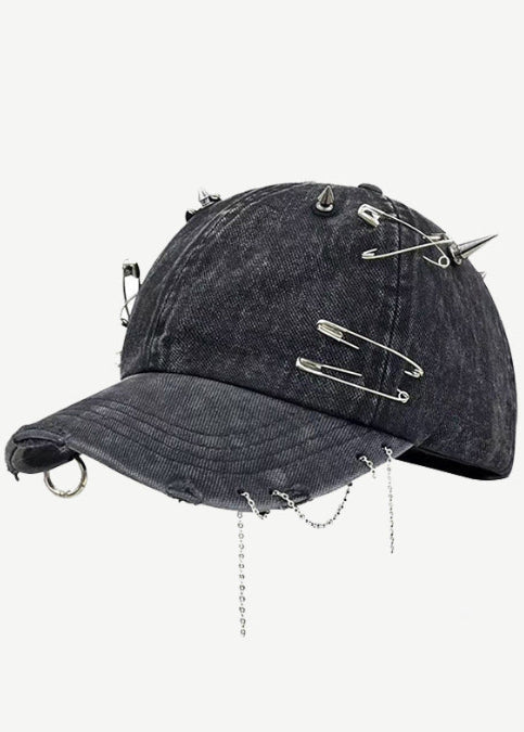 Distressed Pierced Rivet Y2K Baseball Cap