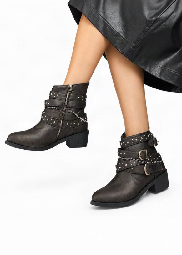 Punk Rivet Pointed Mid-Calf Boots