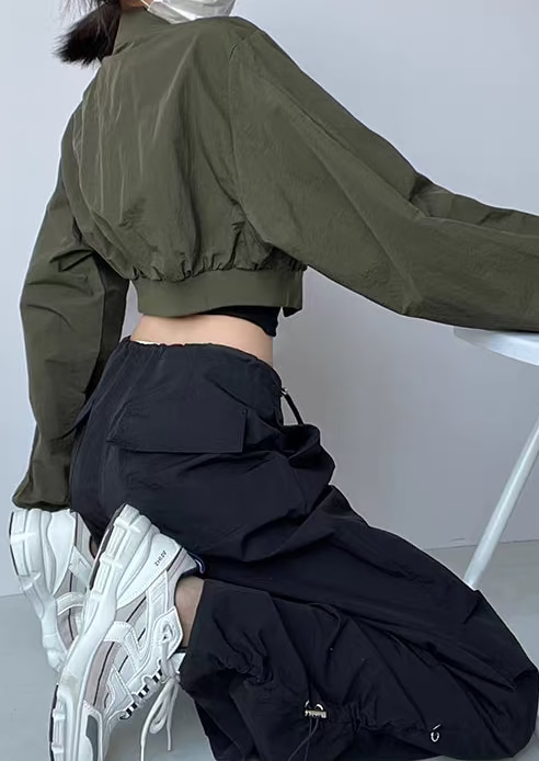 Retro Cropped Two-Way Zip Bomber Jacket