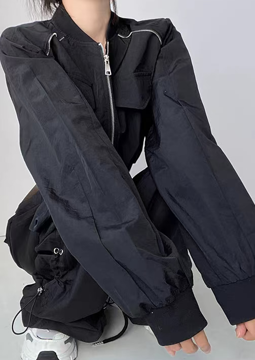 Retro Cropped Two-Way Zip Bomber Jacket