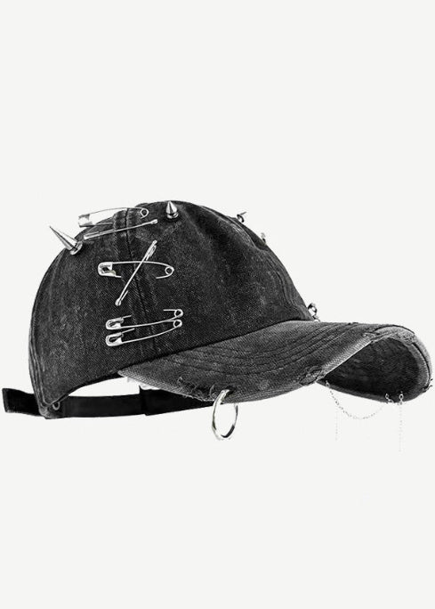 Distressed Pierced Rivet Y2K Baseball Cap