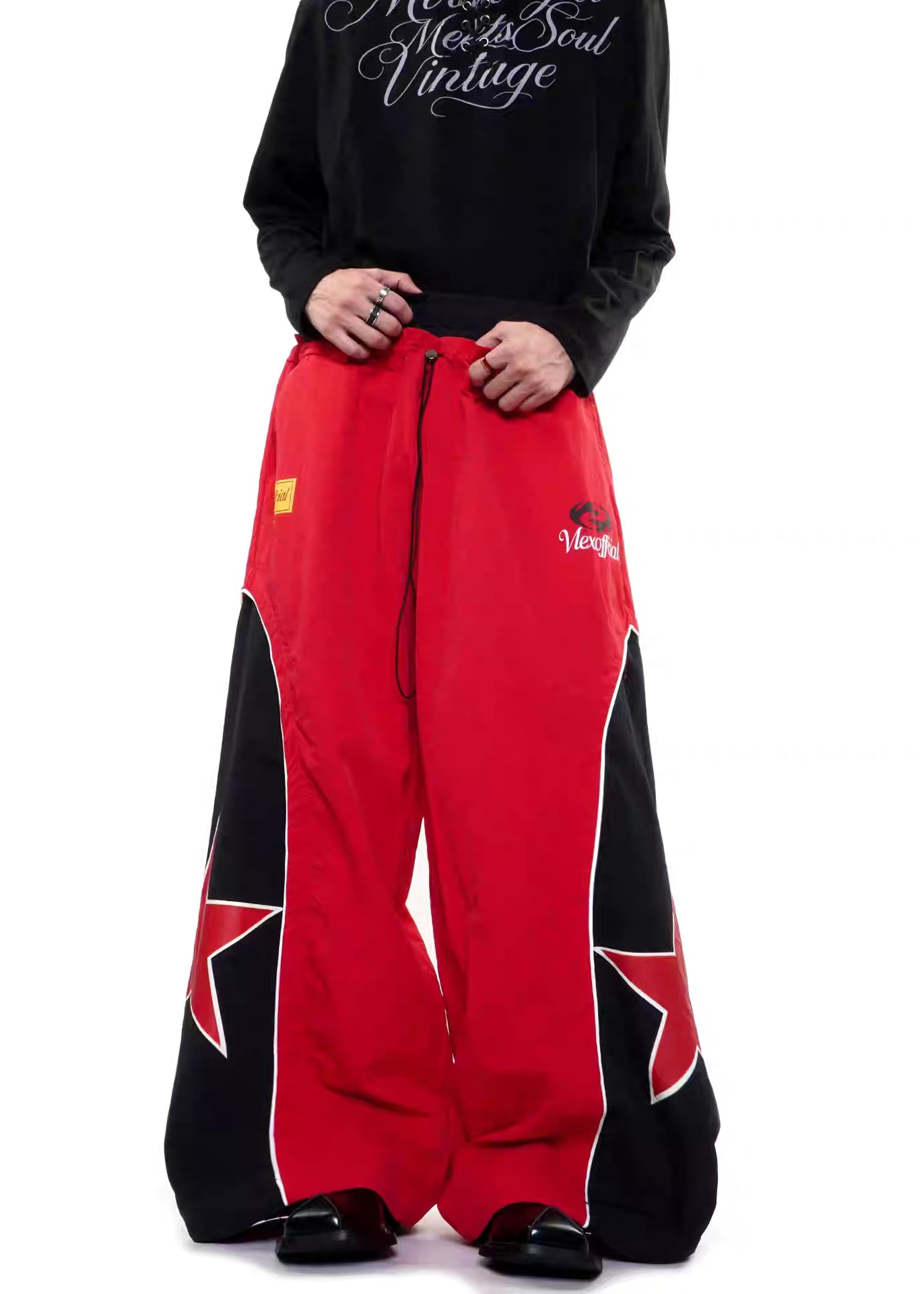 Y2K Star Patchwork Wide-Leg Parachute Cargo Pants