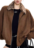 Leopard Patchwork Faux Suede Lapel Jacket