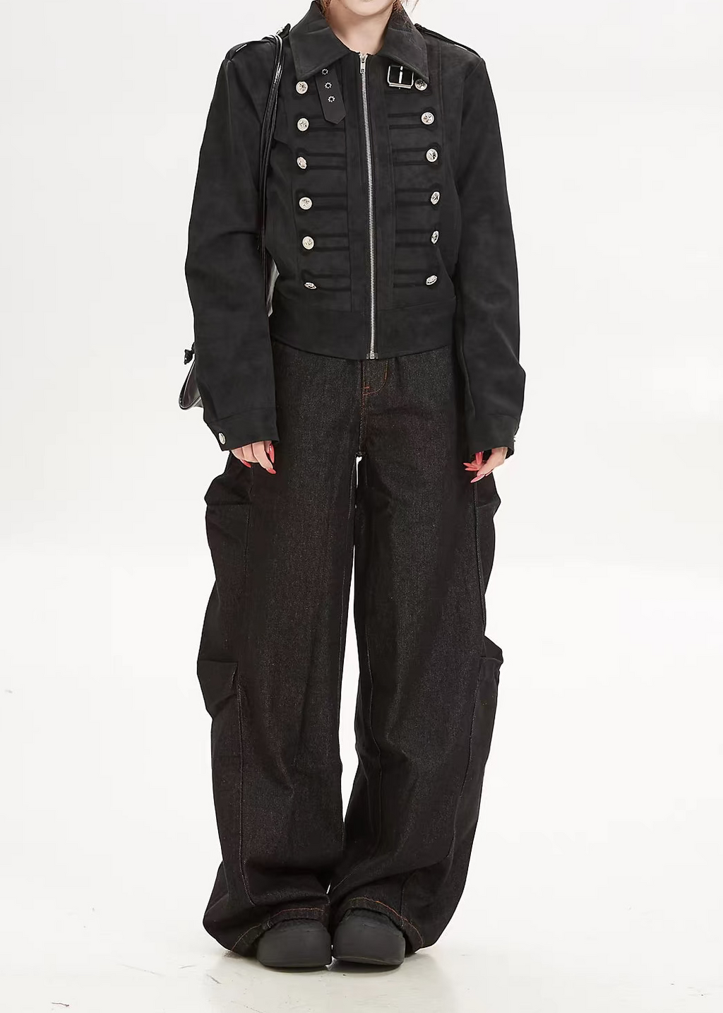 Slim Biker Double-Breasted Faux Suede Jacket