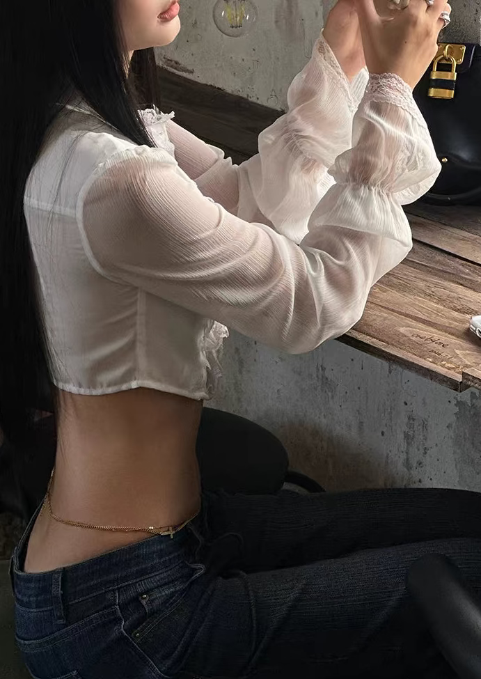 Ethereal Flare Chiffon Crop Blouse