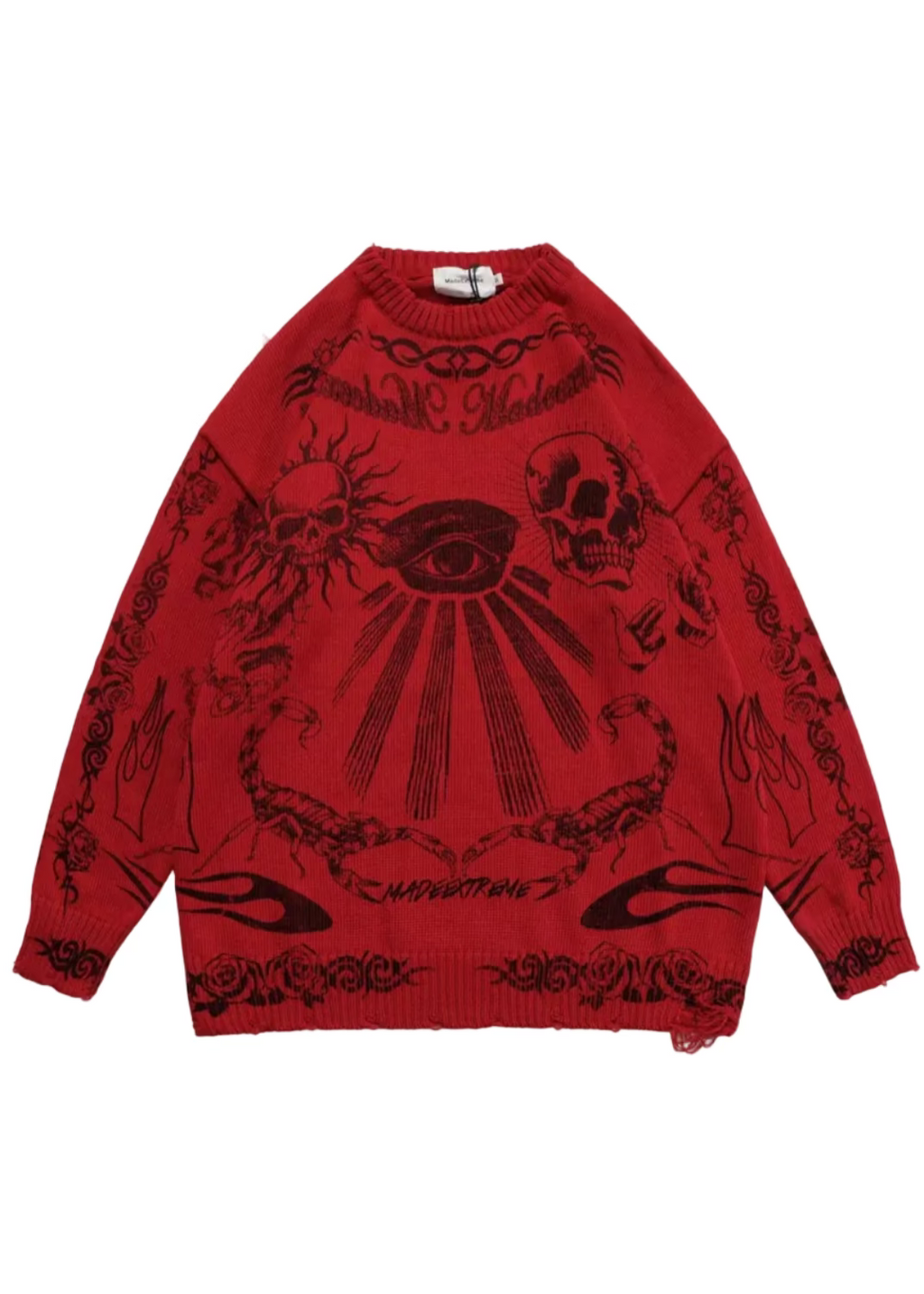 Y2K Skull & Dark Flames Knitted Sweater
