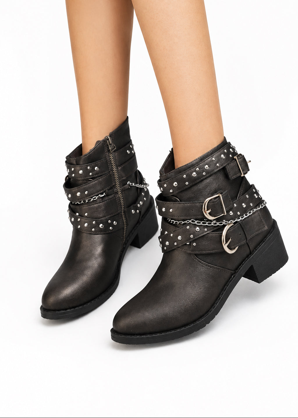 Punk Rivet Pointed Mid-Calf Boots
