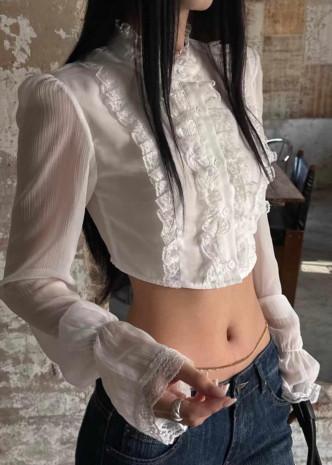 Ethereal Flare Chiffon Crop Blouse